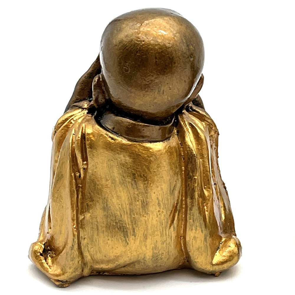 Set of 3 Baby Monk Figurines Hear See Speak No Evil Gold Resin Statues 3" - Picture 5 of 11